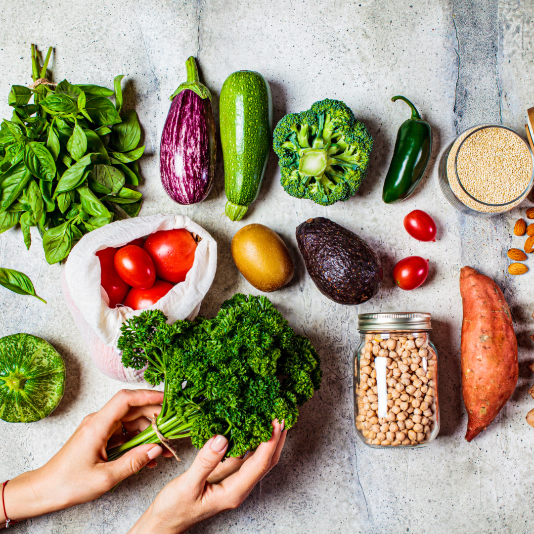 Lebensmittelgruppen Vegan Verschiedenes Gemüse, Hülsenfrüchte, Getreide, Nüsse und Kräuter